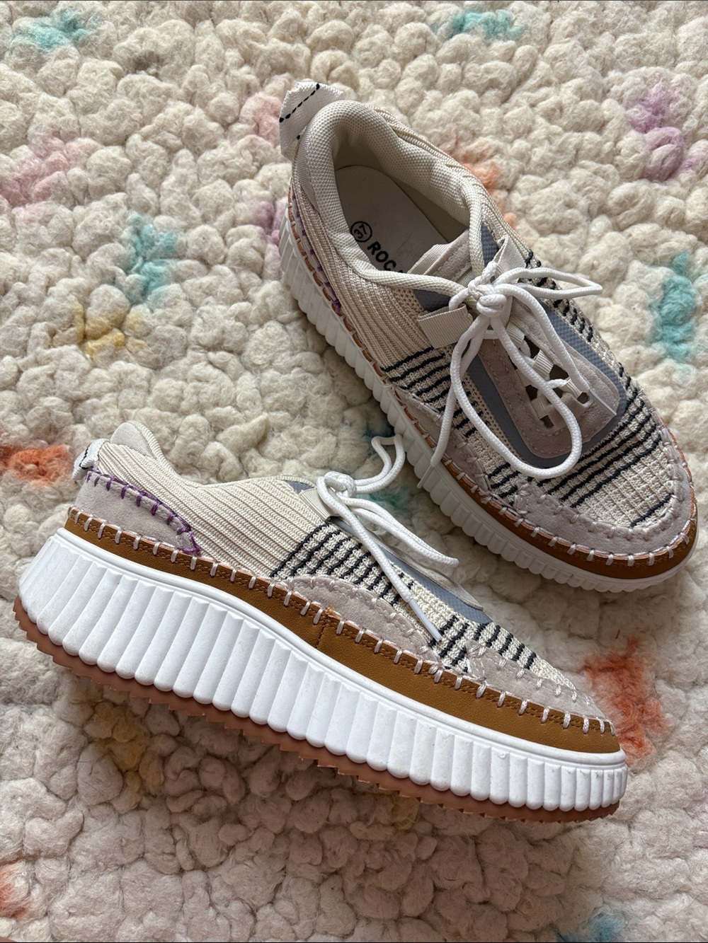 Woven Stripe Women's Lace-Up Sneaker - White & Navy